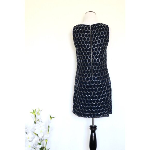 Alice & Olivia Beaded 100% Silk Cocktail Dress Navy Blue SZ 6 - Picture 3 of 9